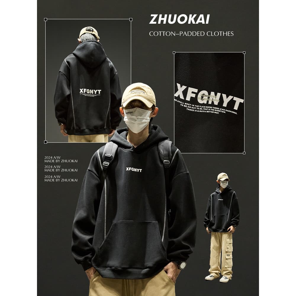 Street Wear moletom masculino outono estilo americano com capuz pulôver pesado de manga comprida com capuz caído manga d
