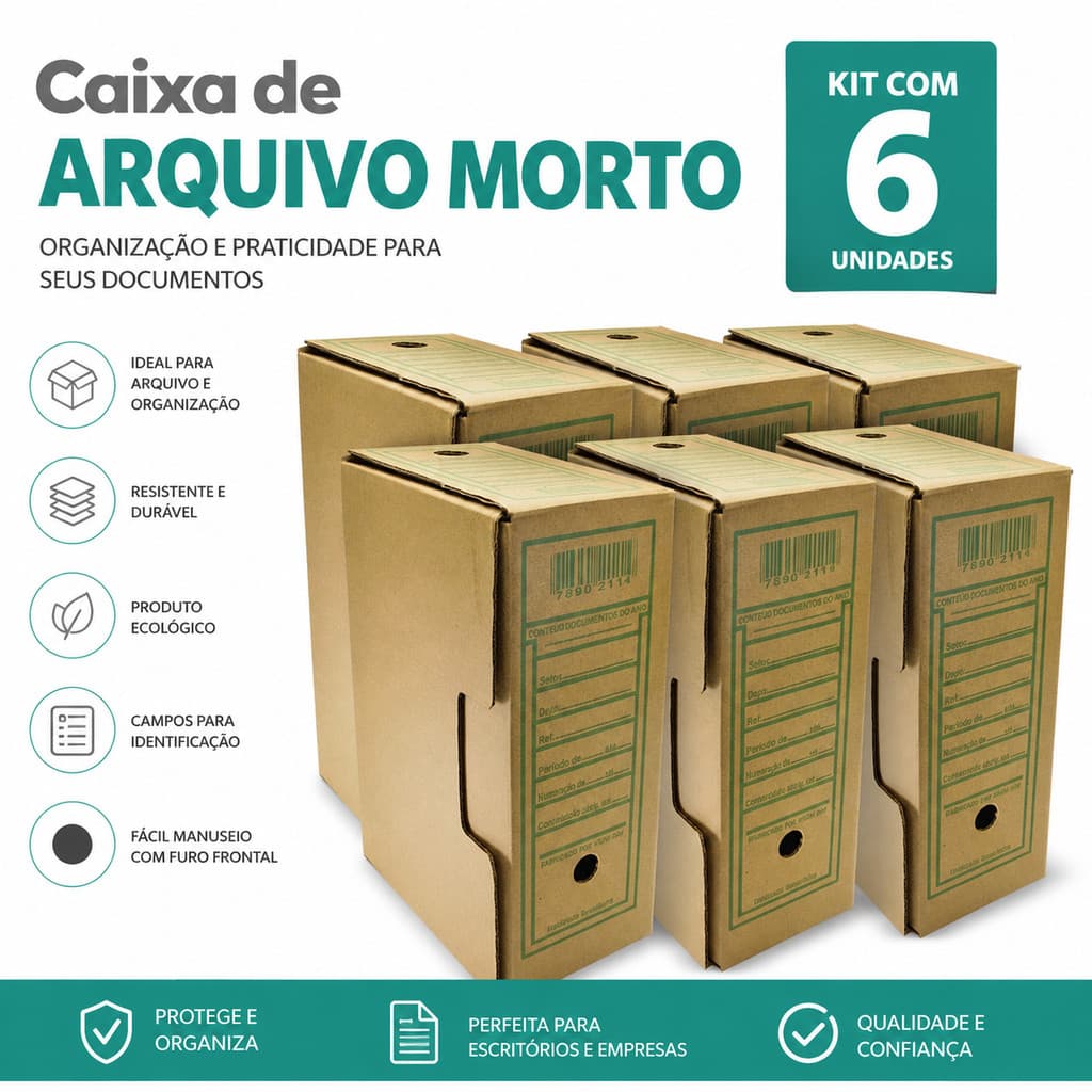 Kit de 6 Caixas de Arquivo Morto Papelão