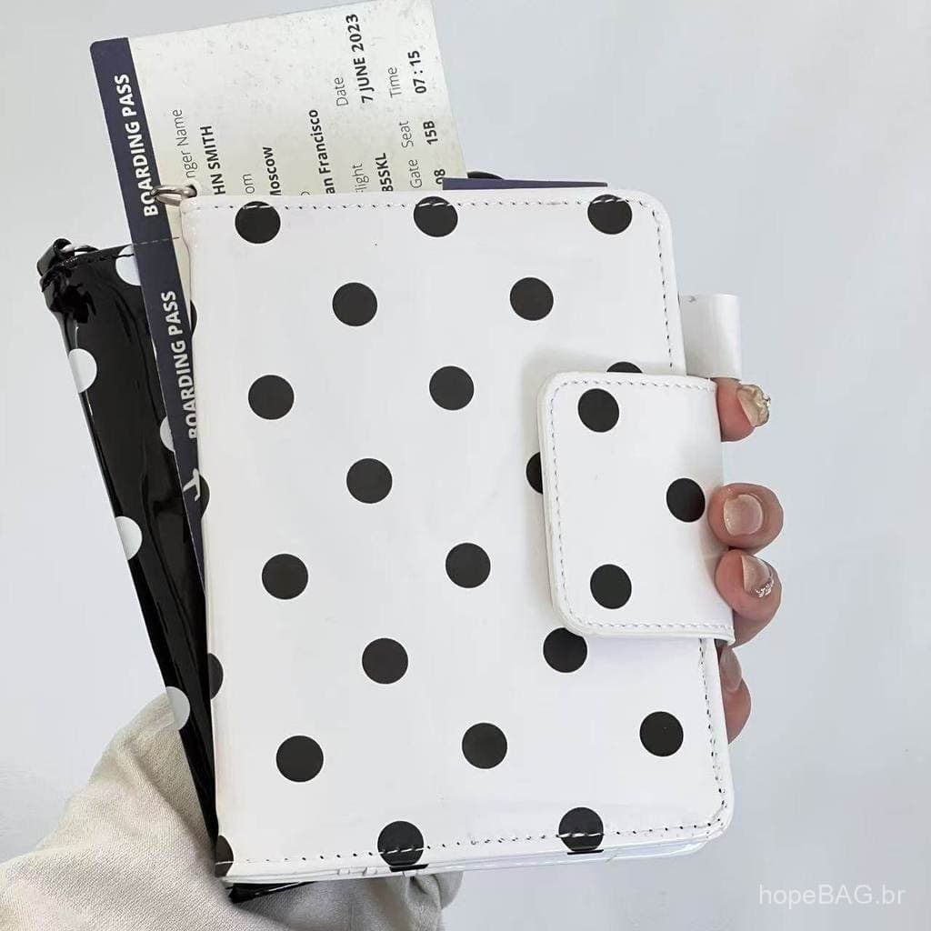 Porta-passaporte com bolinhas inspirado no estilo coreano, porta-cartões de design exclusivo, organizador de documentos