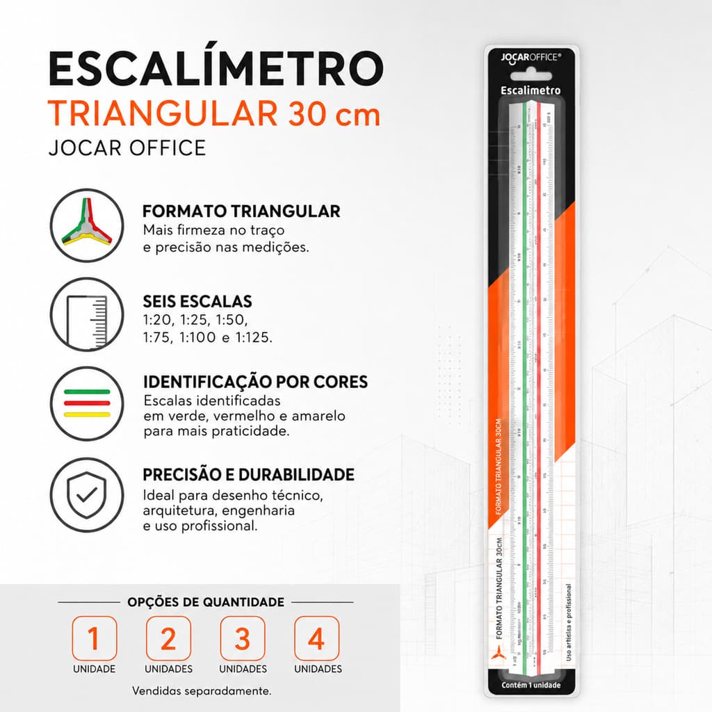 Régua Escalímetro Triangular 30 cm de Plastico Com 6 Escalas Blister