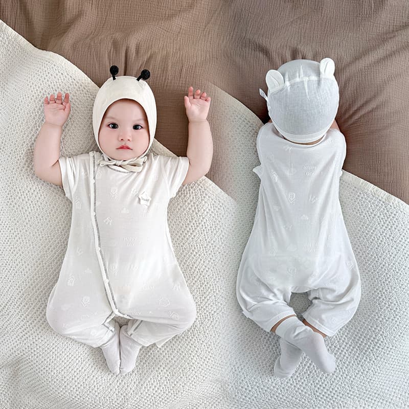 Macacão de algodão Modal para bebê, pijama desossado de verão, manga curta, macacão de roupas de ar condicionado