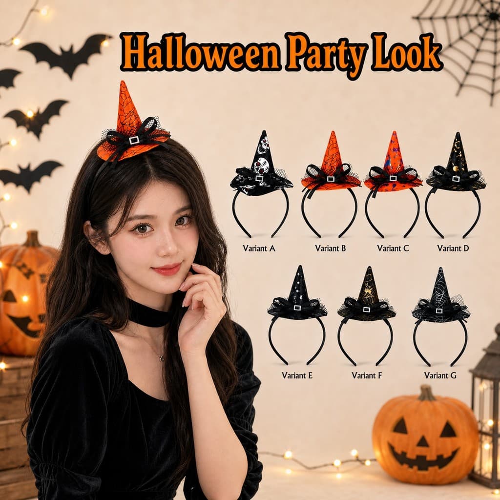 Halloween Mini Chapéu Bandana Preto Laranja Festa Argola De Cabelo Para Meninas