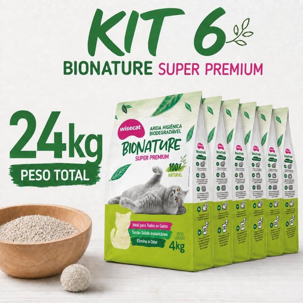 Kit 6 Areia Sanitária De Mandioca Granulado Para Gatos Biodegradável Wisecat 24kg - FARDO