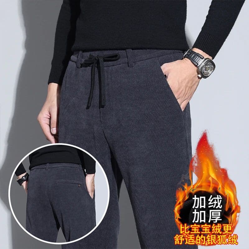 Calças esportivas masculinas outono inverno calças casuais de meia-idade pai calças forro de lã engrossado calças mascul