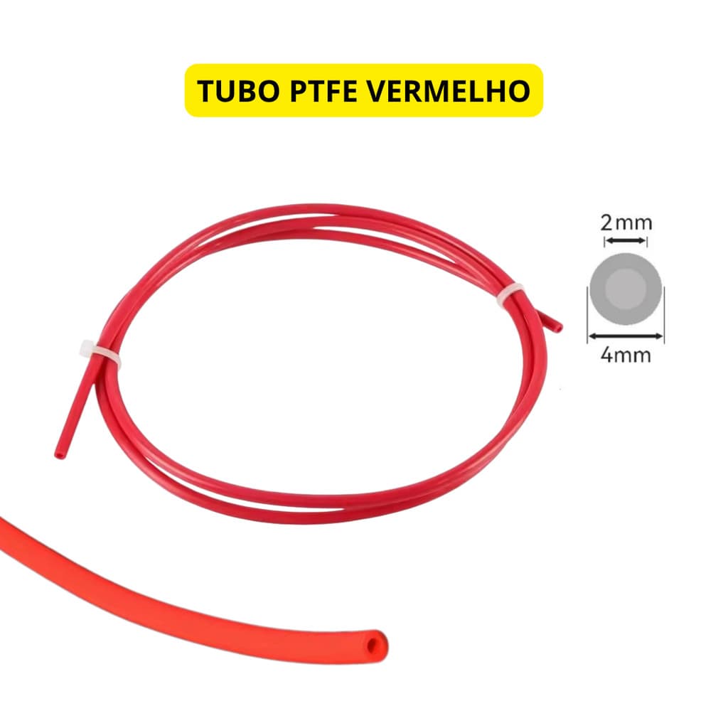 Tubo PTFE 1 Metro Vermelho Compatível Com Impressora 3D Creality / Bambu Lab / Anycubic / Elegoo