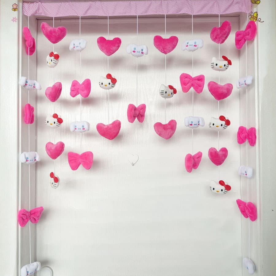 Bonito feminino coração kt gato rosa vermelho arco porta cortina decoração do quarto cortina divisória cortina de suspen
