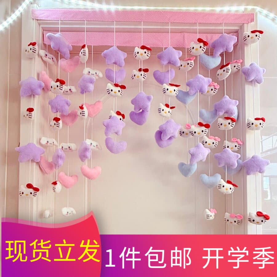 Bonito dos desenhos animados kt gato estrela amor porta cortina quarto cortina decorativa divisória cortina de porta sem