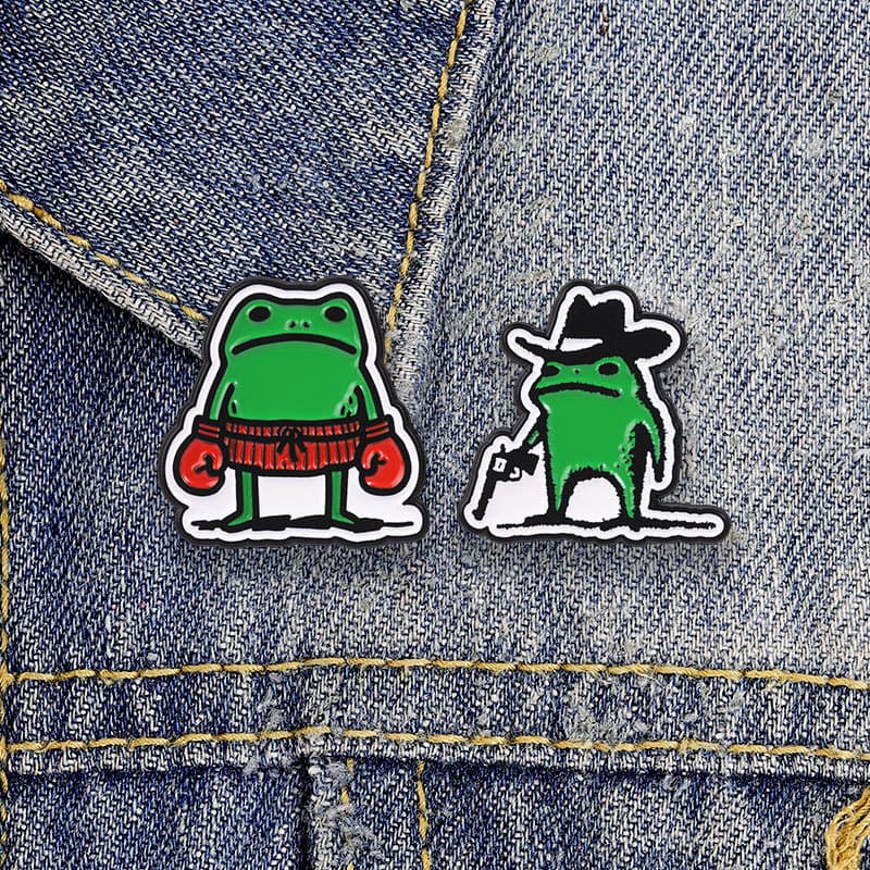 Legal Dos Desenhos Animados Sapo Esmalte Pino Cowboy E Boxer Design Broche Acessório Para Roupa Diária
