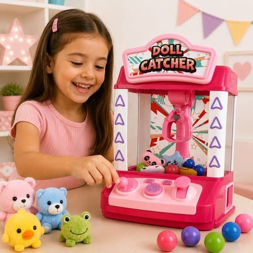Maquina Pegar Brinquedos Infantil Luzes Musica Sons Diversao Interativa Rosa