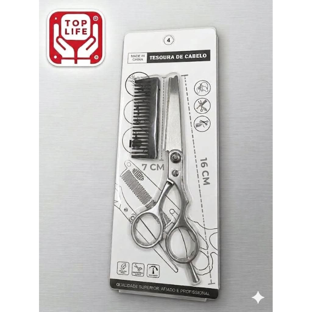 Kit Cabeleireiro Barbeiro 2 Pçs Tesoura De Corte 16cm Fio Navalha E Pente De Encaixe 7cm