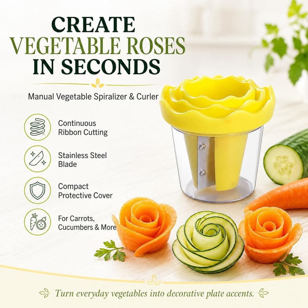 Espiralizador e Curvador Manual de Vegetais para Esculpir Rosas, Descascador Multifuncional de Vegetais em Aço Inoxidáve