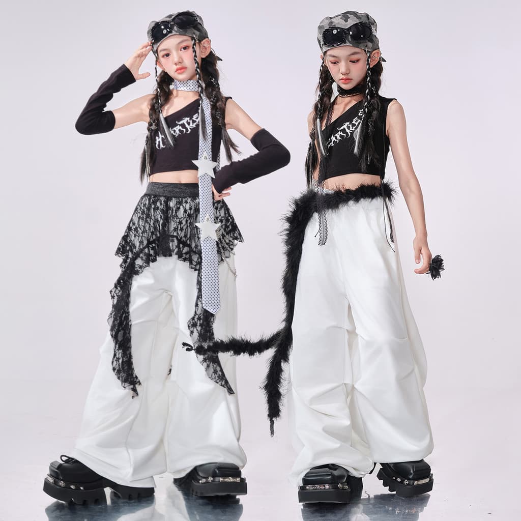 Jazz dança menina traje legal menina moda terno crianças desempenho dança de rua menina grupo crianças passarela desempe