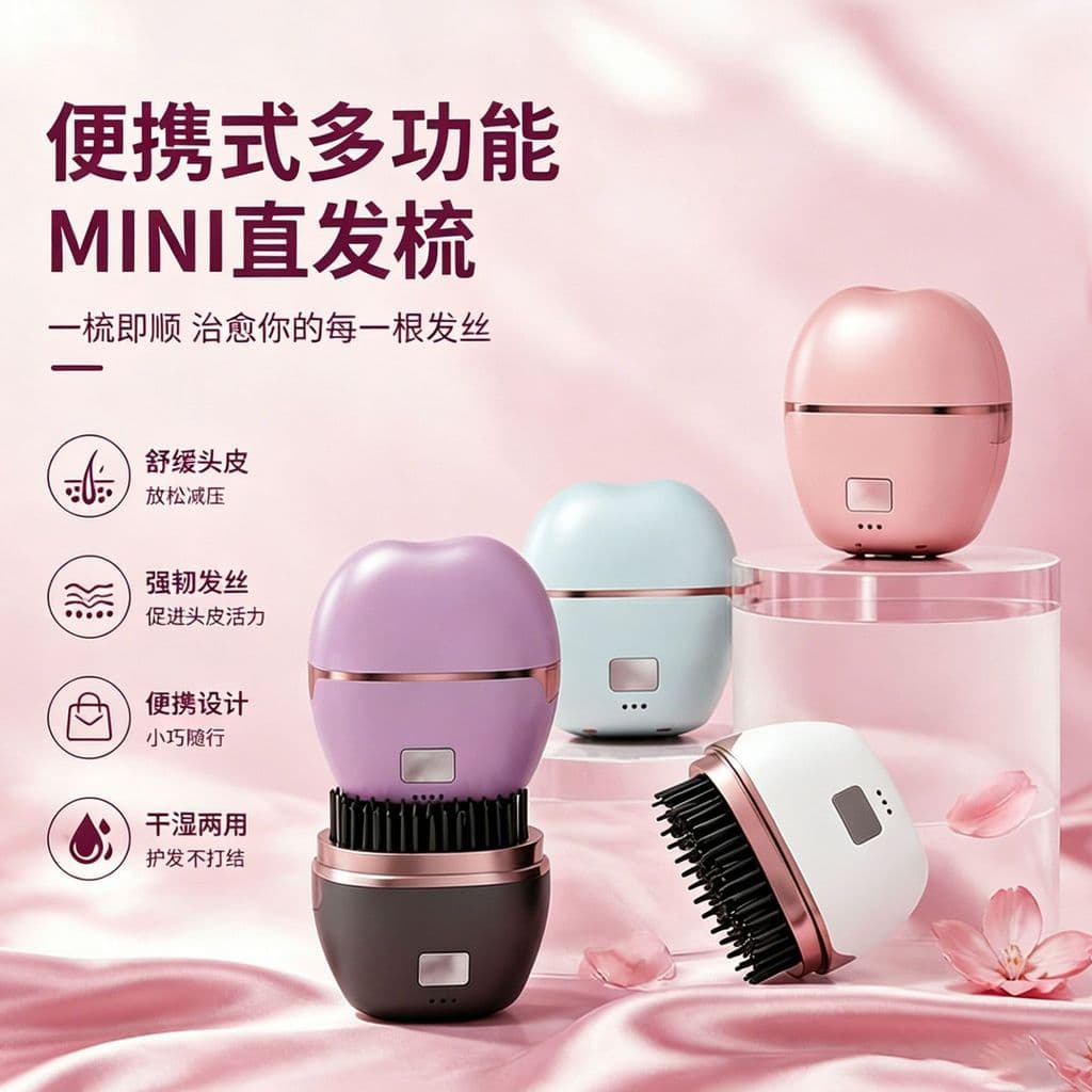 Escova Alisadora de Cabelo Sem Fio com Íons Negativos, Mini Portátil Recarregável, Alisador de Cabelo para Cuidados com