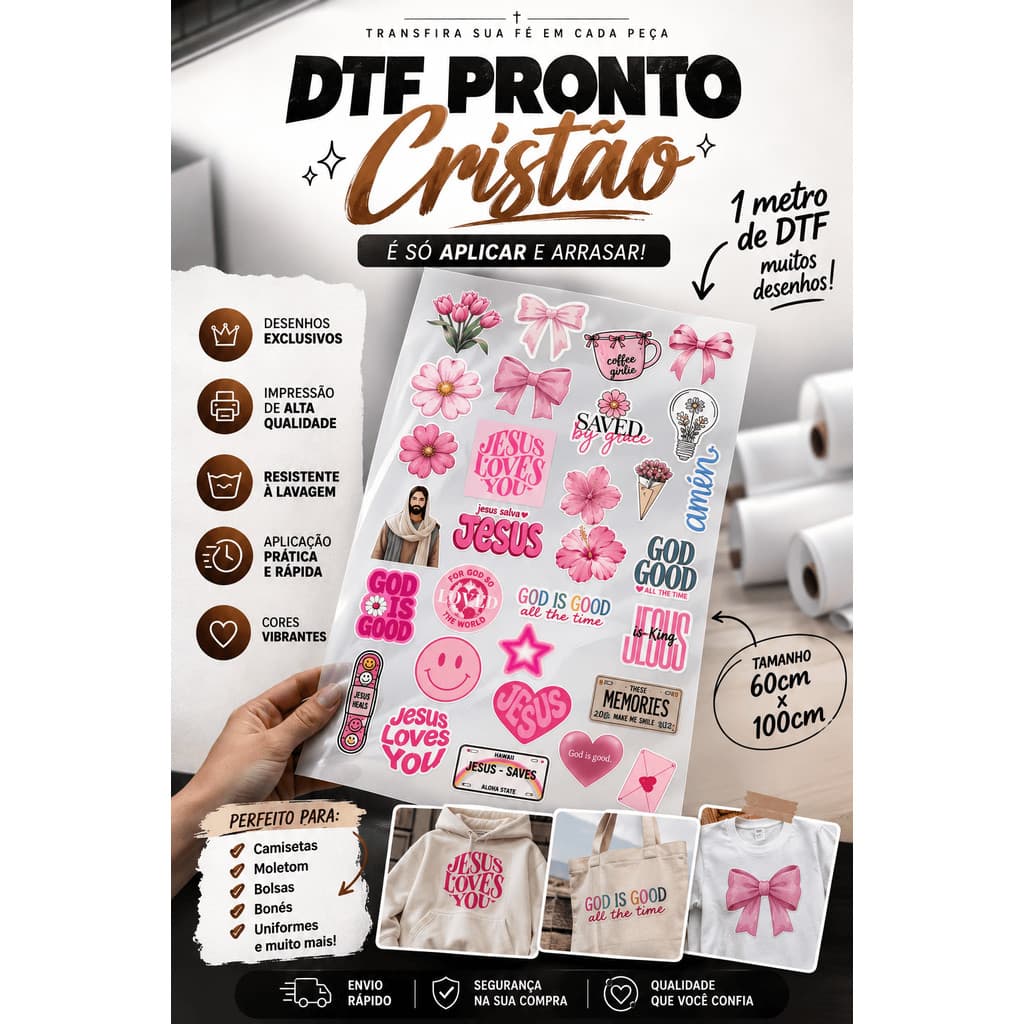 adesivo adesivos termocolante DTF textil Estampa pronta cristã, para tecidos