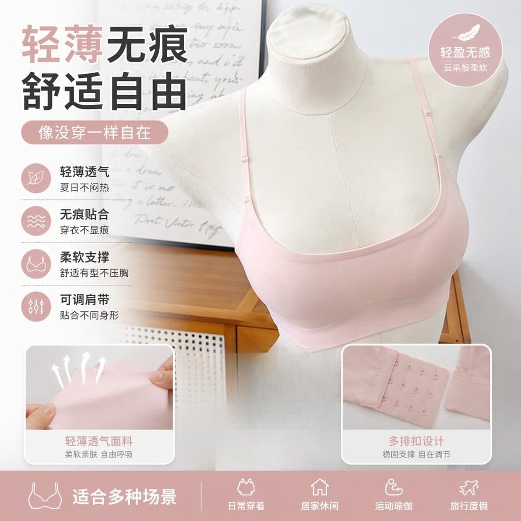 Alça de ombro fina com decote baixo, boa invisível!Roupa interior sem costura feminina verão fino seios pequenos dedicad