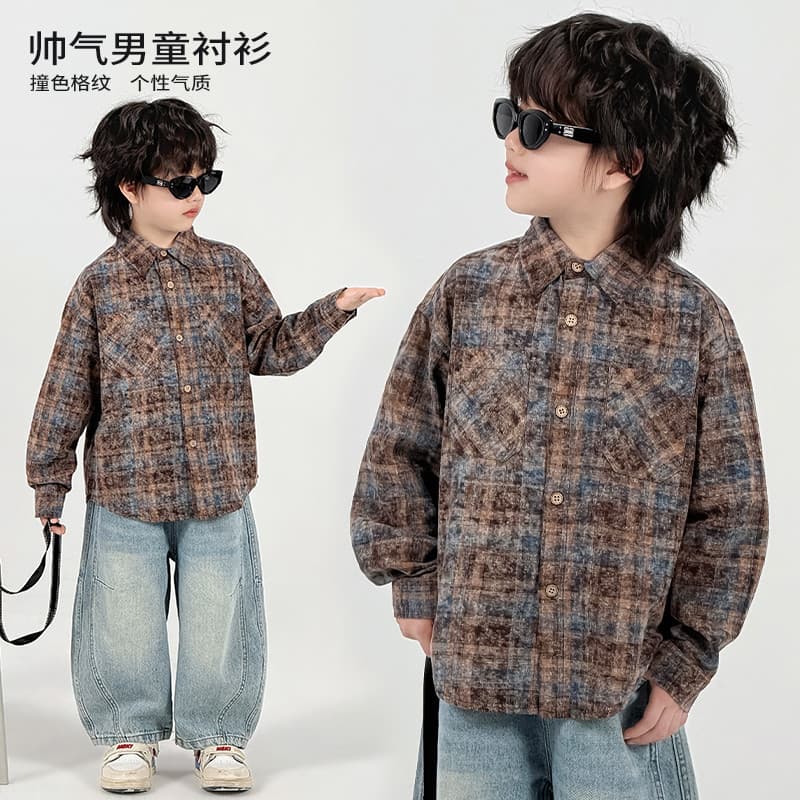 Camisa xadrez Fashion de algodão puro para trabalho médio * 39612