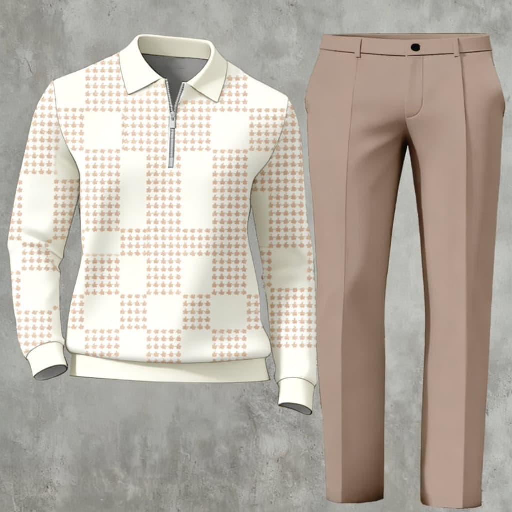 Conjunto esportivo masculino europeu e americano, moderno, confortável e casual, com listras e xadrez, de manga longa e