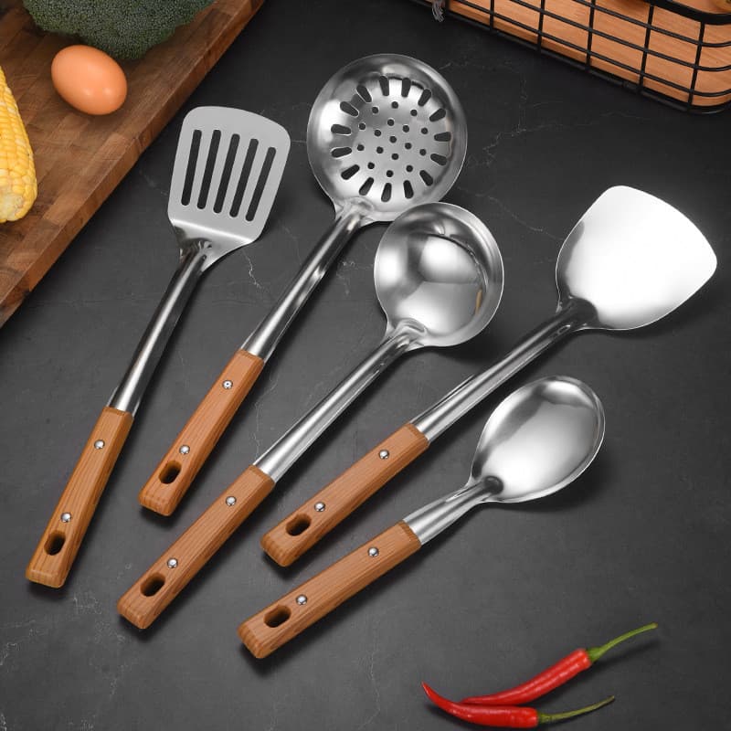 Espátula de aço inoxidável colher de cozinha doméstica espátula espátula de cozinha coador engrossado Anti-escaldante W