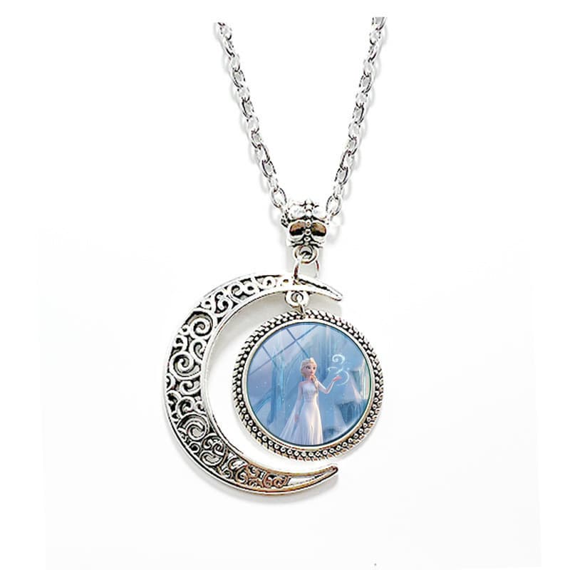 Escapando princesa crescente liga colar Elsa Anna sereia Retro lua tempo Gem camisola corrente