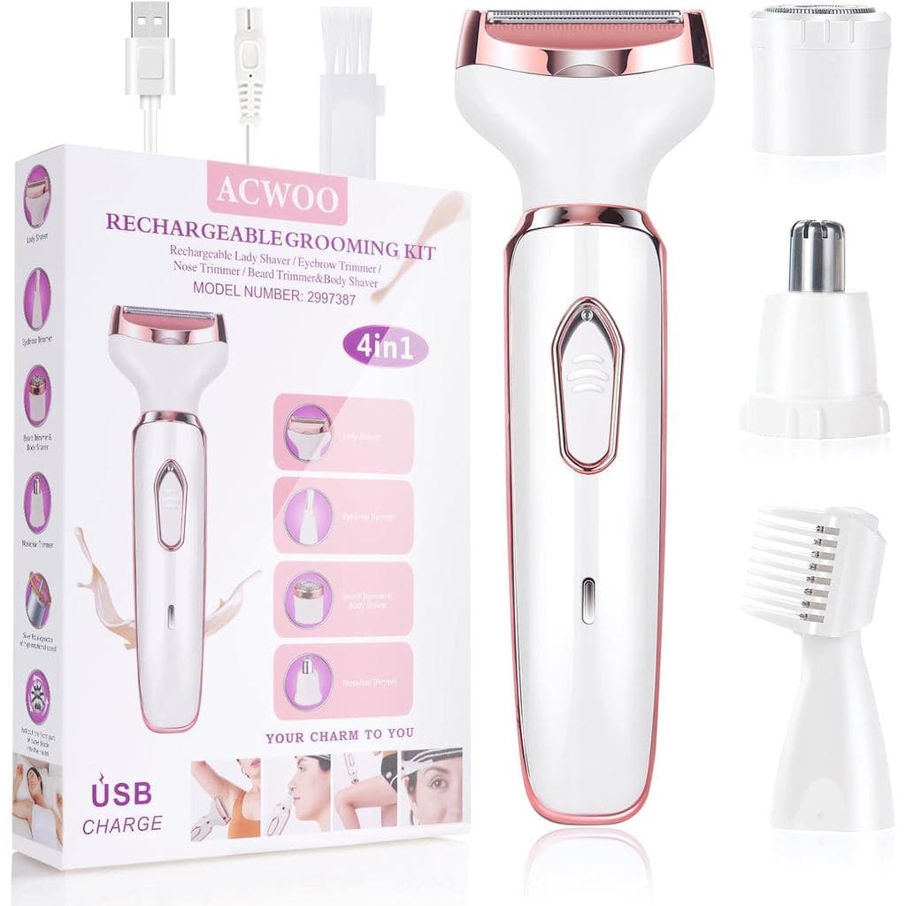 Depilador elétrico feminino ACWOO, 4 em 1, recarregável por USB, removedor de pelos indolor, aparador elétrico recarregá