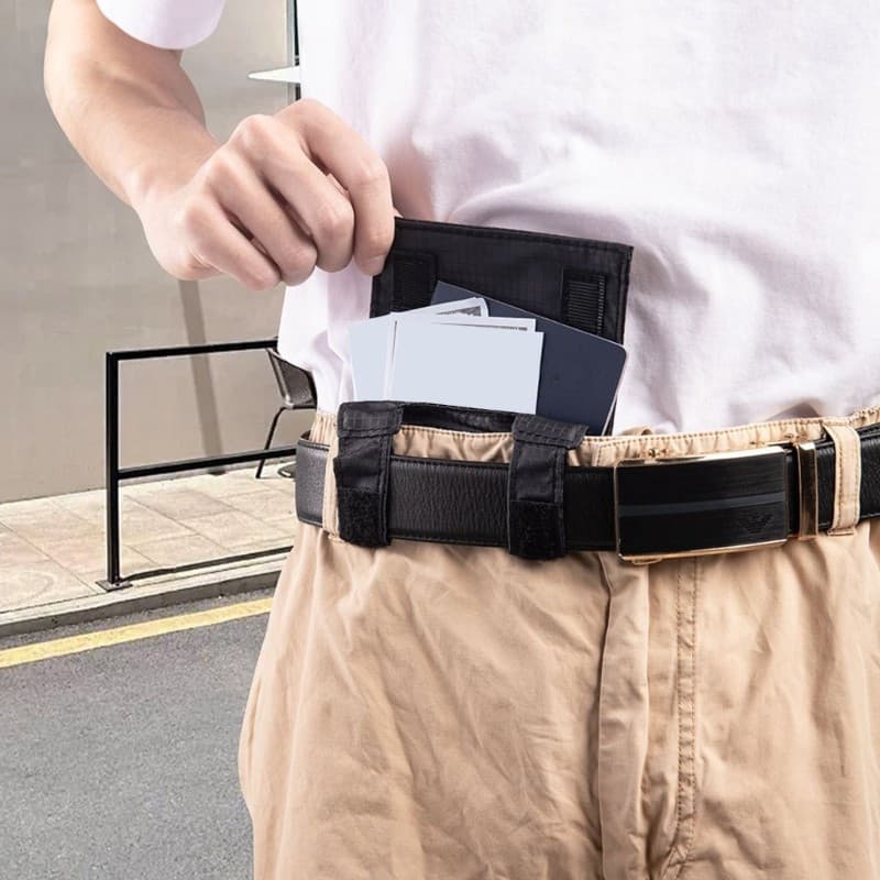 Bolsa de cintura compacta, adequada para viagens, pode ser presa a um cinto, feita de material de nylon, com bordas cost