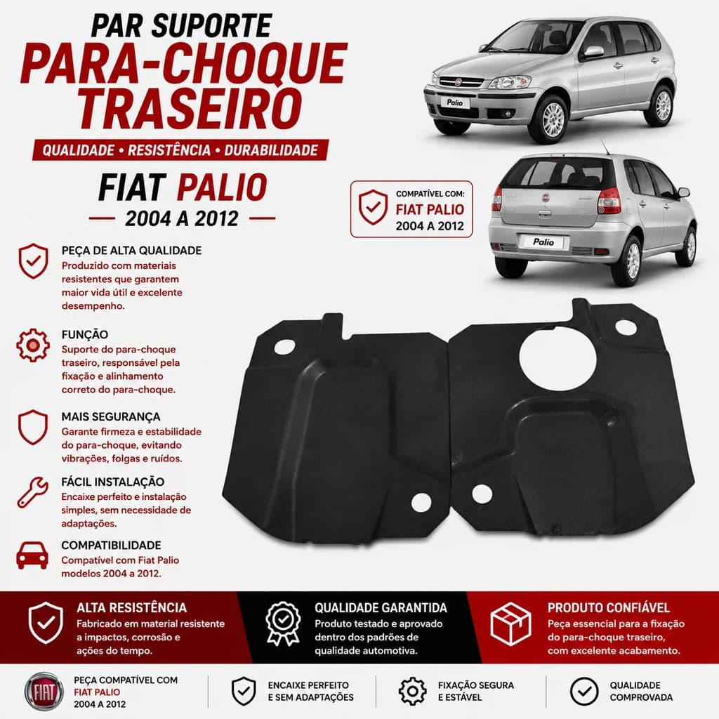 Par Suporte ParaChoque Traseiro Fiat Palio 2004 2008 2012
