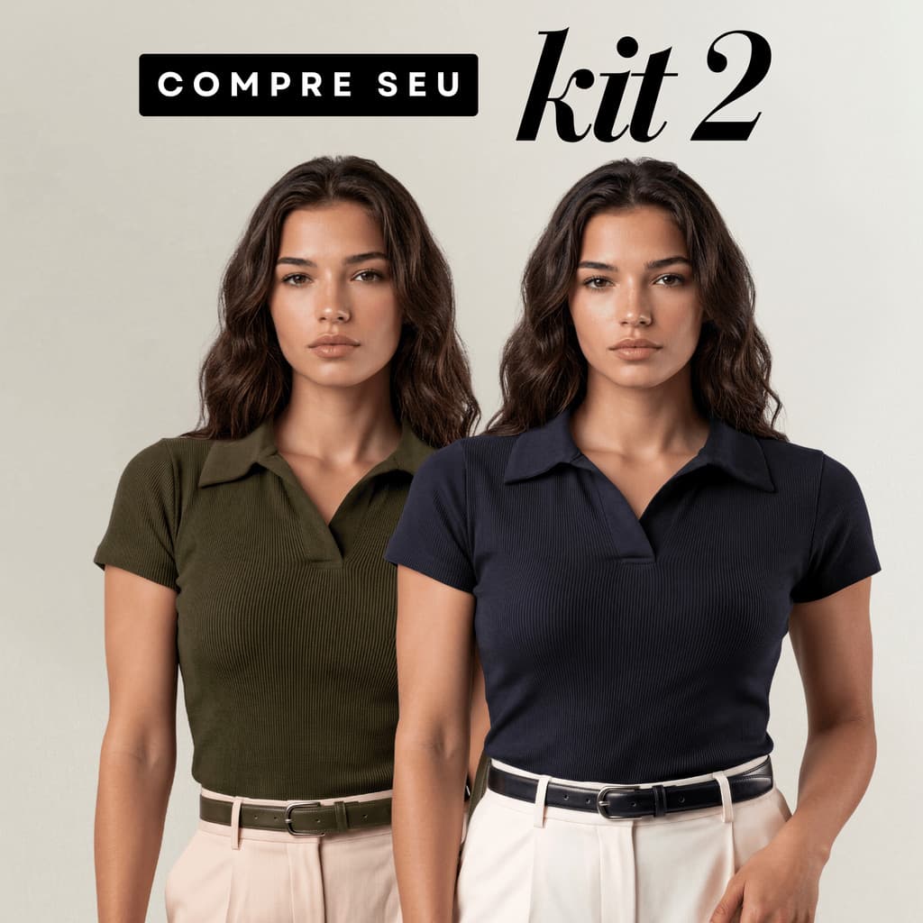 Kit 2 Blusa Feminina Gola Polo Ribana Canelada Elegante Casual Estilosa