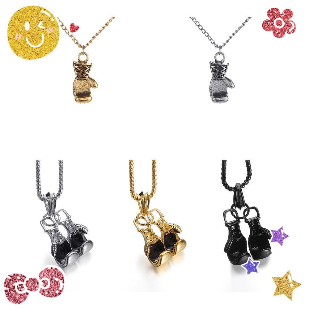 Gold Silver Balck Boxing Glove Pendant Chain Stainless Steel Necklace