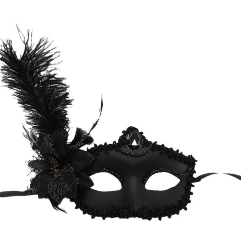 Máscara de Renda para Festa de Máscaras, Máscara de Olhos com Penas para Halloween, Acessório de Festa em Seda e Tecido