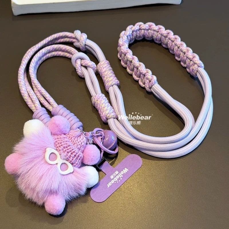 Tecido roxo boneca cordão do telefone móvel mochila dopamina câmera cinta briquetes pingente de pelúcia ao ar livre corr