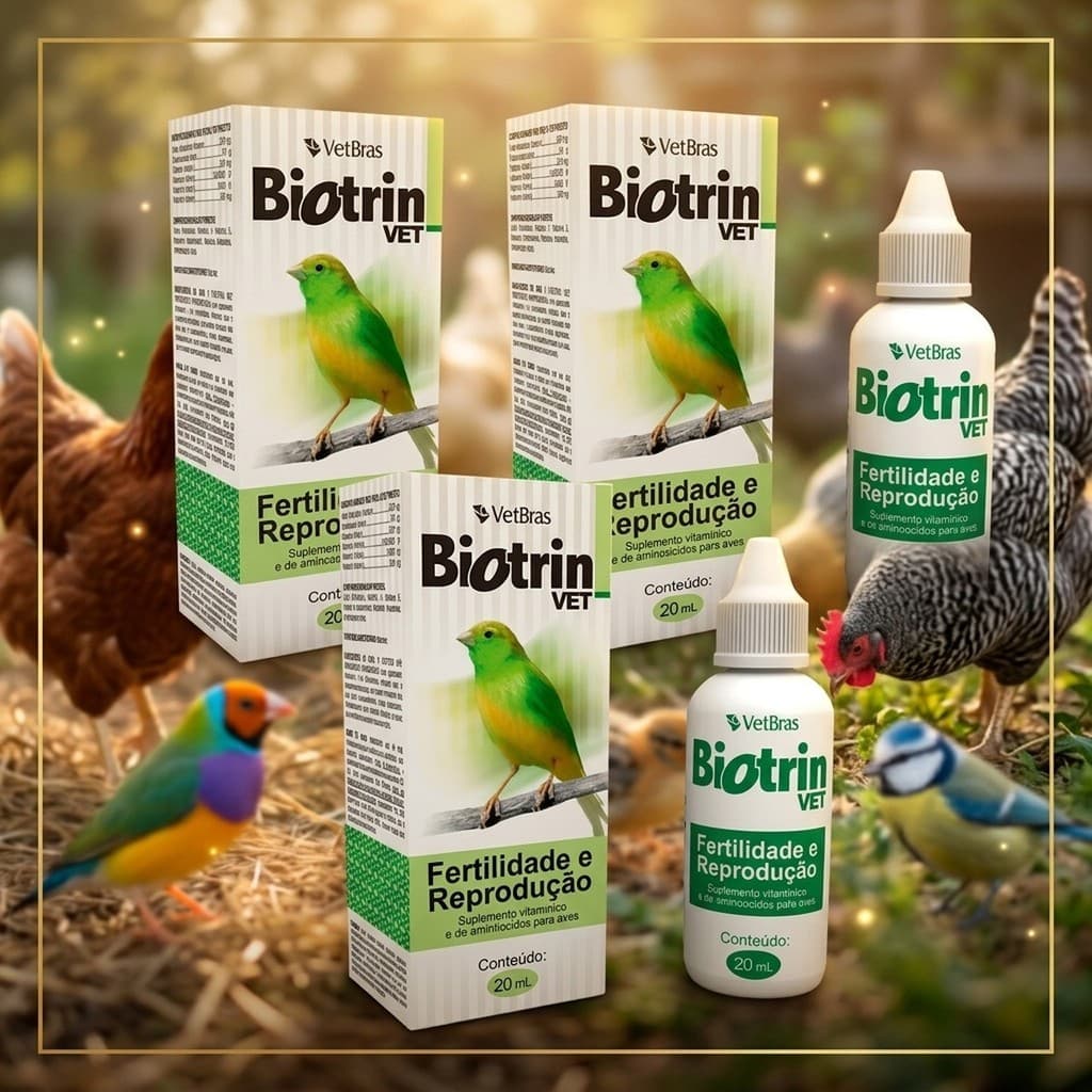 🐦 Kit 3 Unidades Suplemento Vitamínico VetBras Biotrin Fertilidade Reprodução Aves 20ml Postura🥚