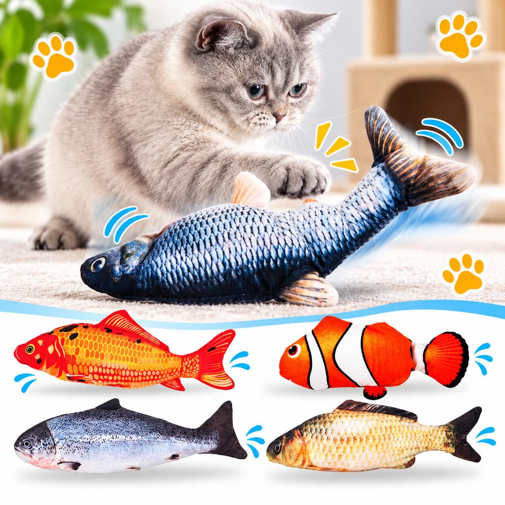 Peixe Eletrico Para Gatos Brinquedo Interativo Com Sensor De Toque Catnip USB Alivia Tedio