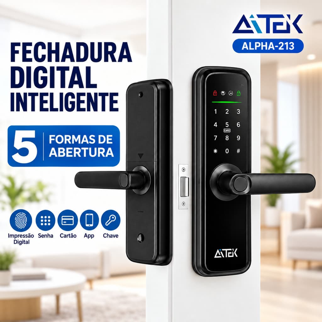 Fechadura Digital Inteligente Biométrica com Impressão Digital, Senha, Cartão NFC, App Wi‑Fi e Chave