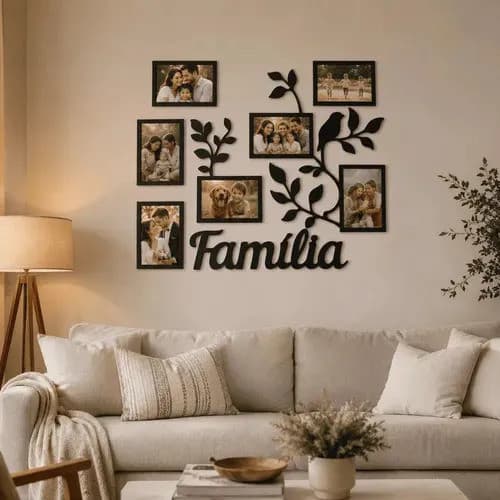 Porta Retrato De Parede Família 7 Fotos Mdf Decorativo