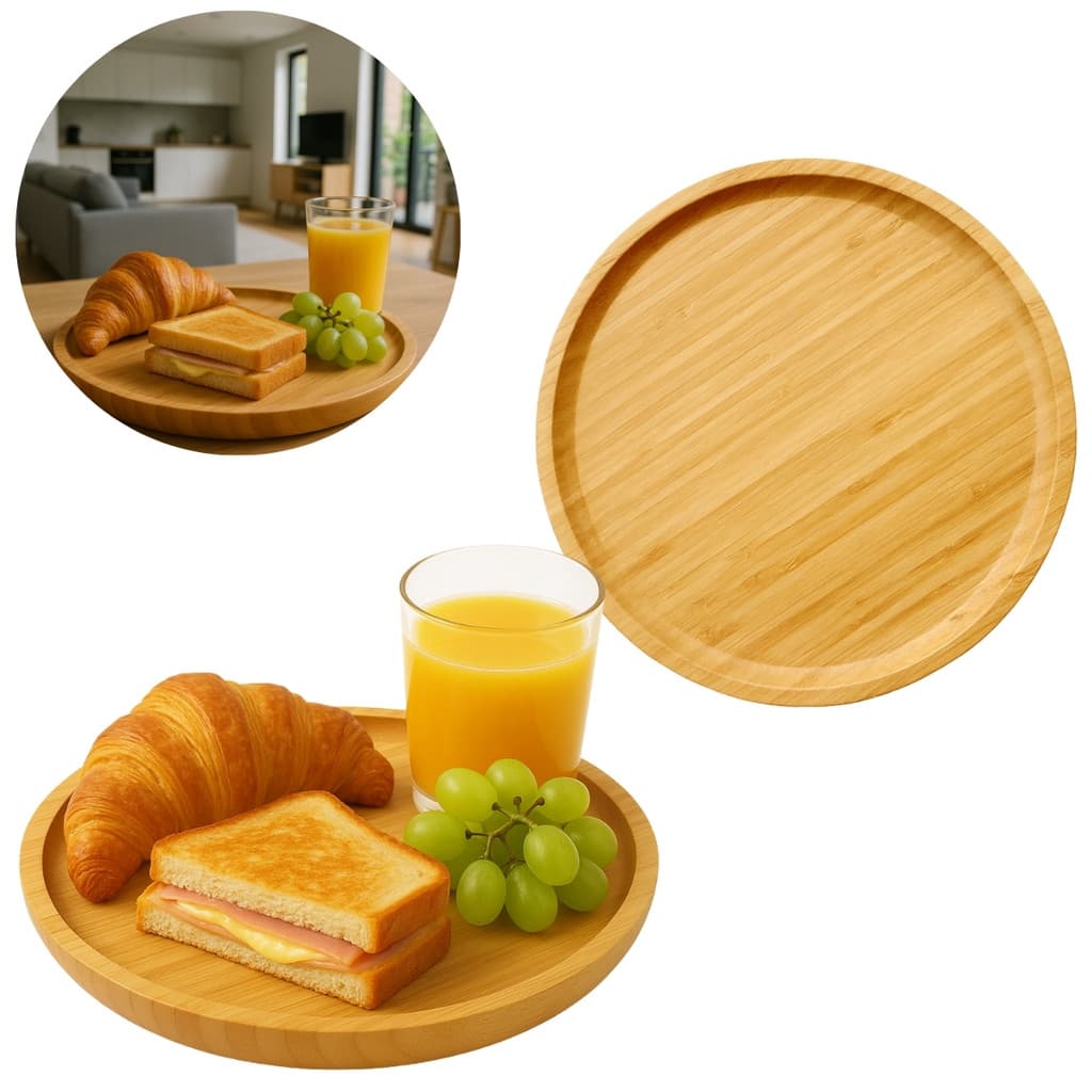 Bandeja de Bambu Tabúa Redonda 24,5cm Ideal P/ Servir
