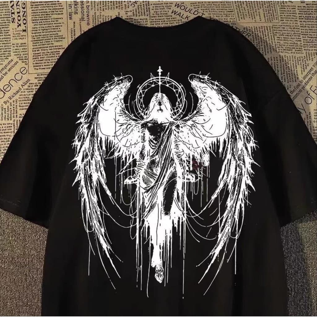 Camiseta Oversized Unissex Anjo Gótico Asas Religião Streetwear Estampa Premium