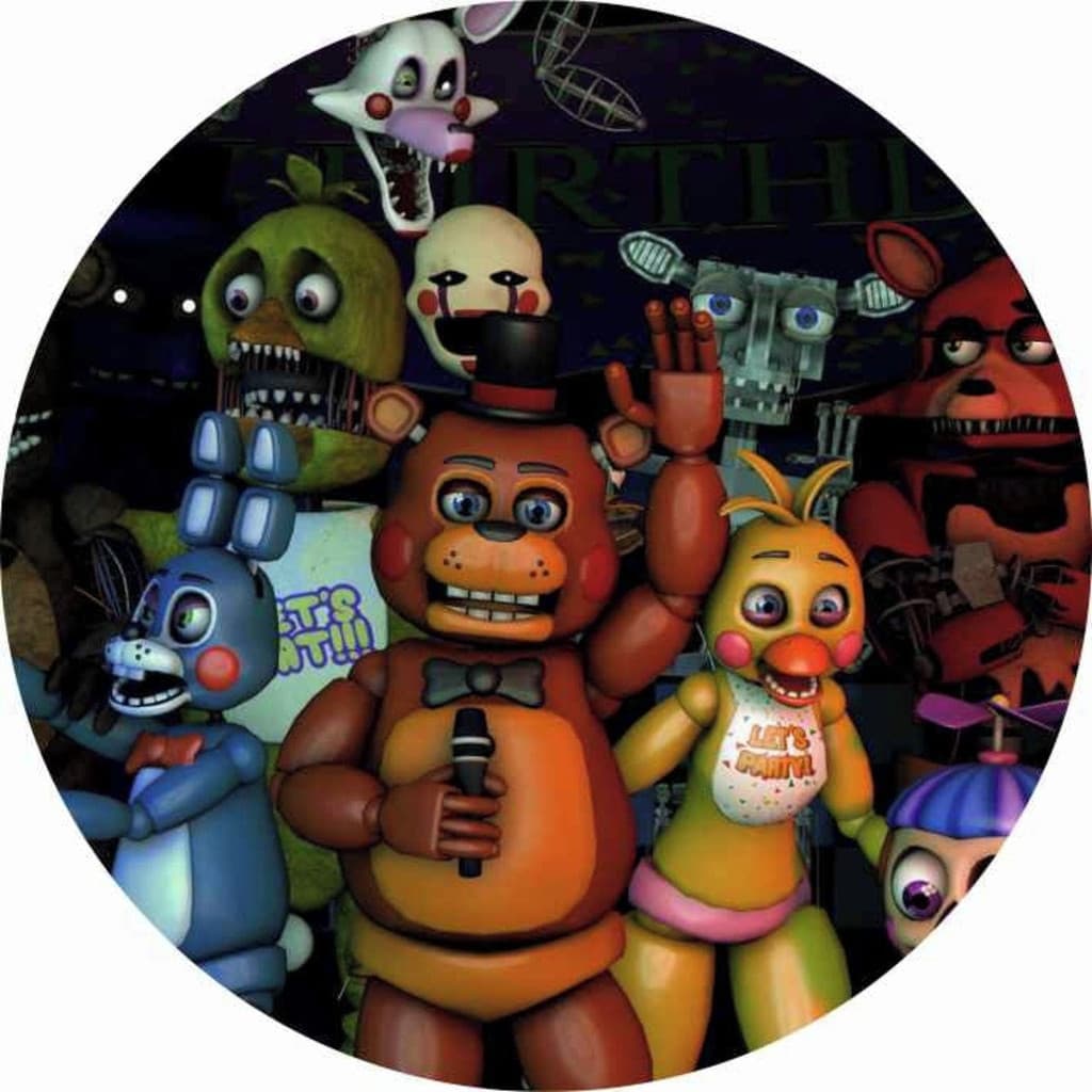 Painel Redondo Mini Capas Festa Pequena Mesa Tema Noturno Jogo Infantil Decoração Five Night