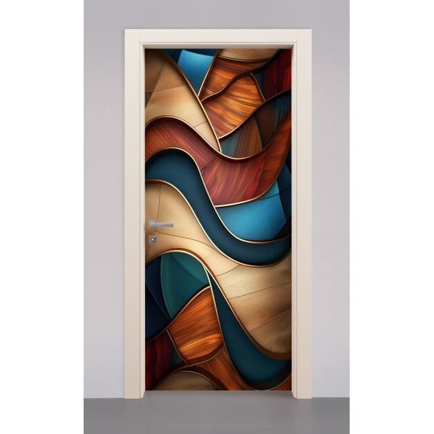 Adesivo Decorativo de Porta de Madeira Vidro 3D Laminado Ondas Residencial Quarto Fosco