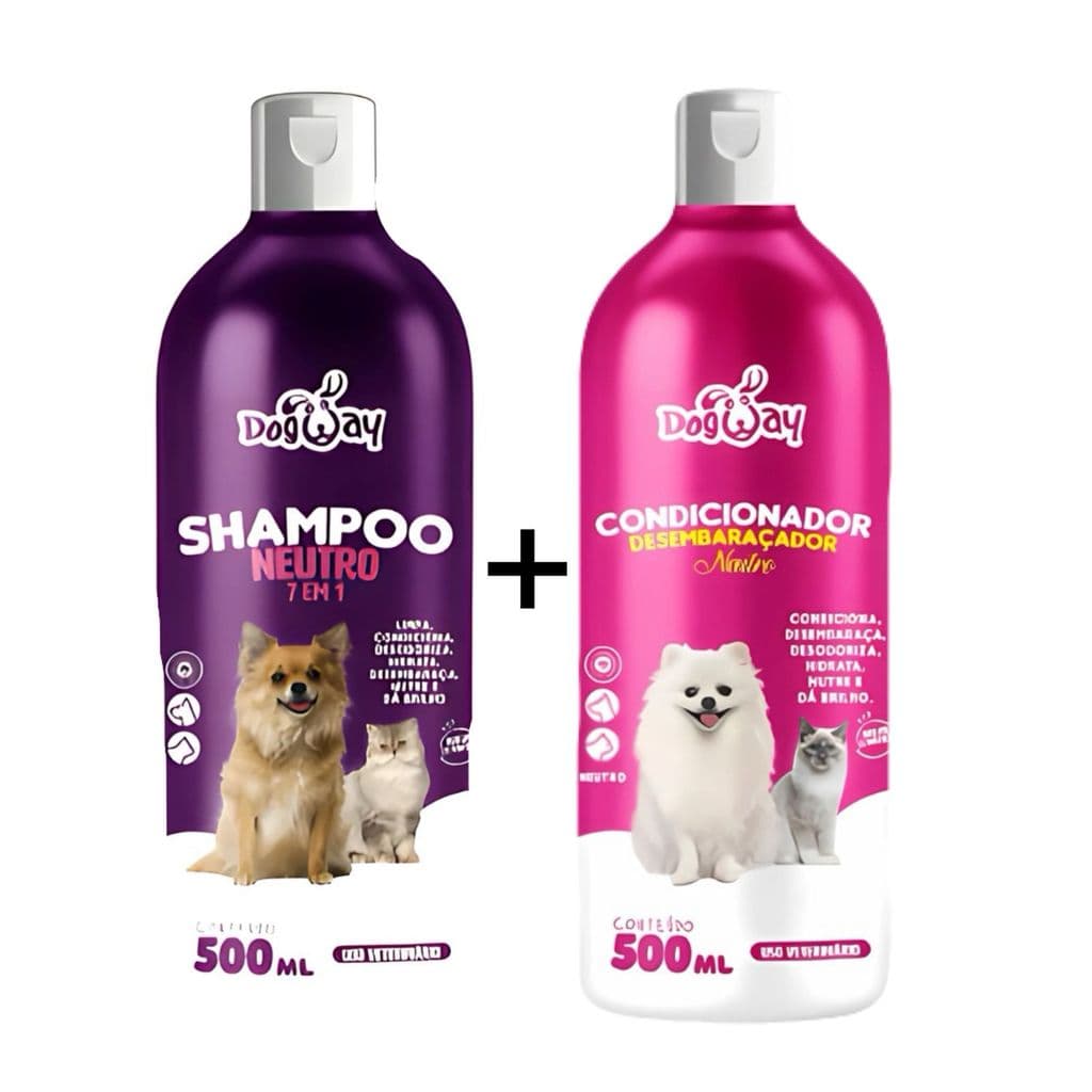 Kit Shampoo Branqueador 7 Em 1 + Condicionador Desembaraçador Cães E Gatos Banho e Tosa