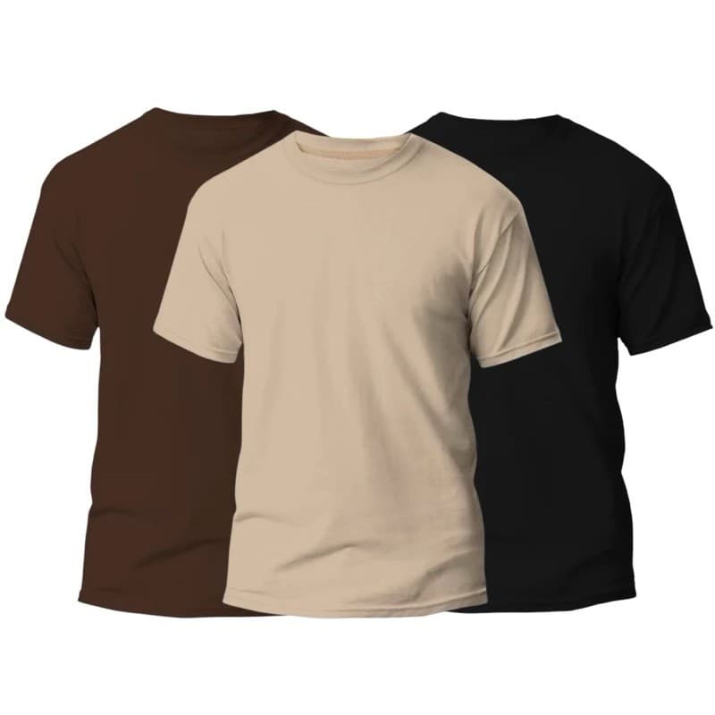Conjunto 3 Camisas 100% Algodão Masculinas Kit Básicas StreetWear Gola Redonda Cores Moda Academia