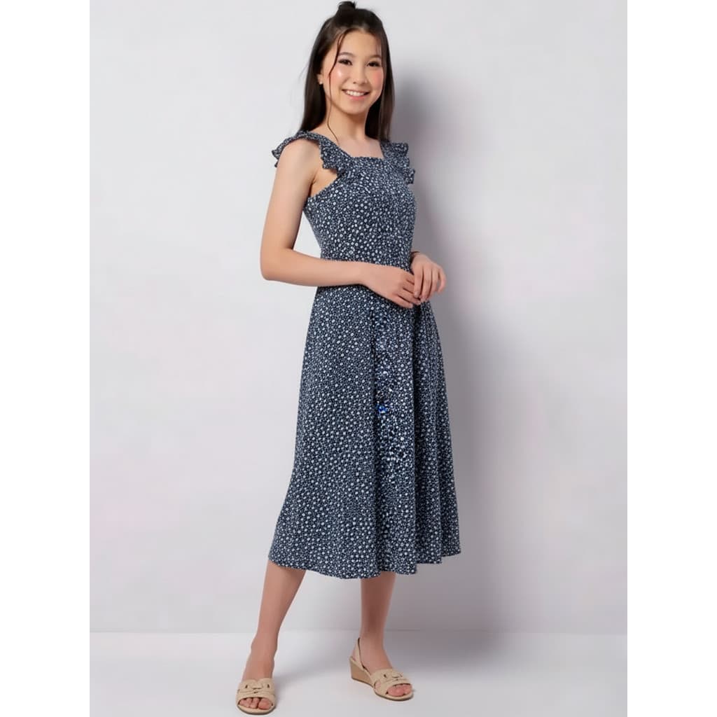 Vestido Juvenil Feminino Floral Midi – Moda Feminina Tendência, Confortável e Elegante