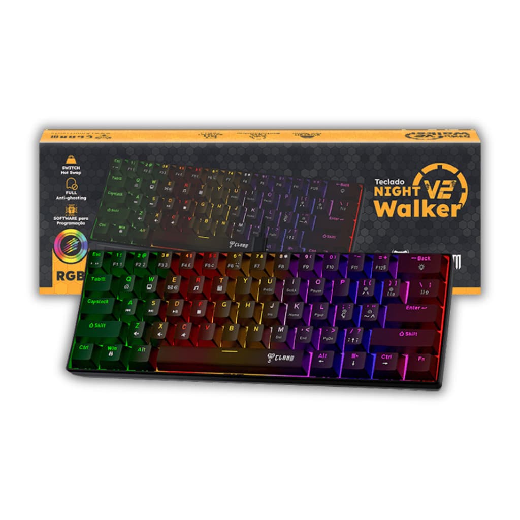 Teclado Gamer Night Walker V2 60% Rgb Mecânico Switch Red Clanm
