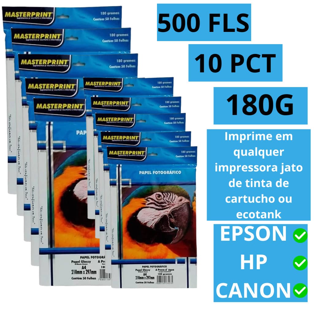Papel Fotográfico 180g 500fls 10PCT A4