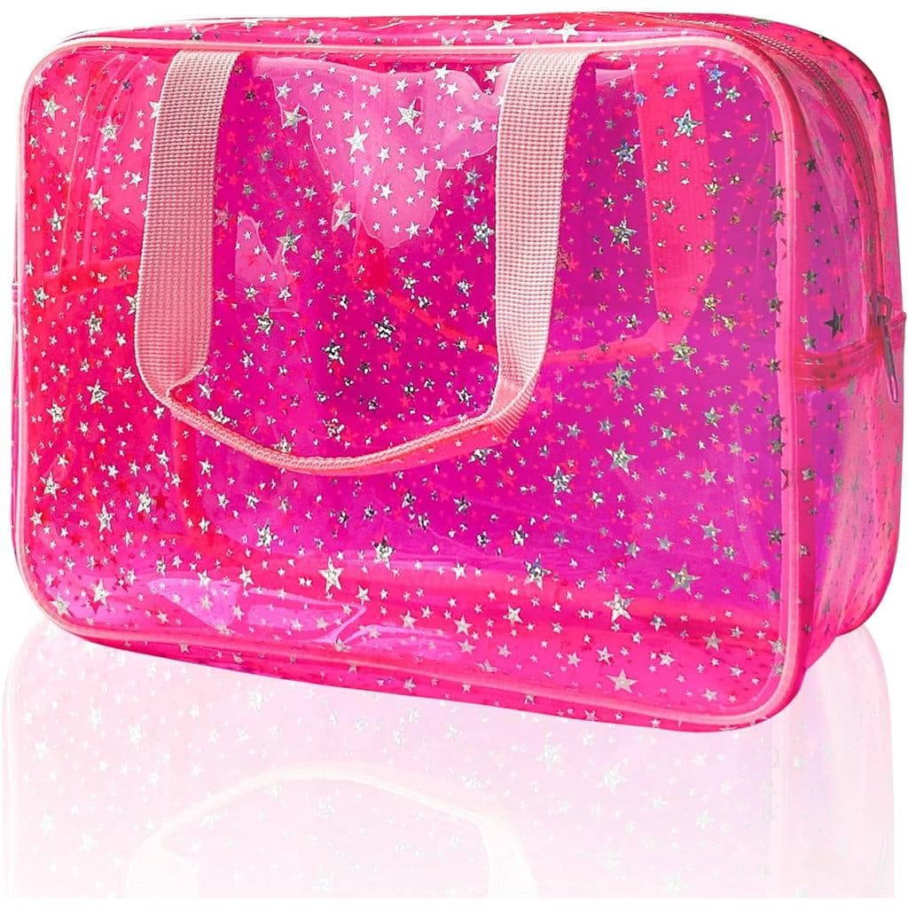 Bolsa de Cosméticos Transparente com Estampa de Estrelas, Necessaire de Maquiagem de Viagem à Prova d'Água em PVC, Rosa,