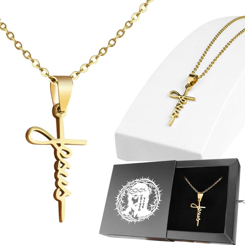 pingente crucifixo + cordão banhado ouro masculino fé jesus