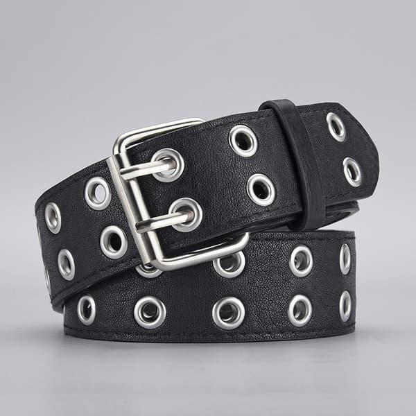 | cinto masculino couro legítimo | ✦Novo estilo Punk duplo escape olho cinto senhoras duplo pino fivela moda rebite cint