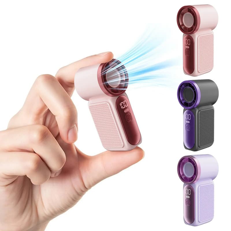 Mini Ventilador Portátil com Display LED – Ventilador de Bolso com 6 Velocidades Turbo para Mulheres. Recarregável por U