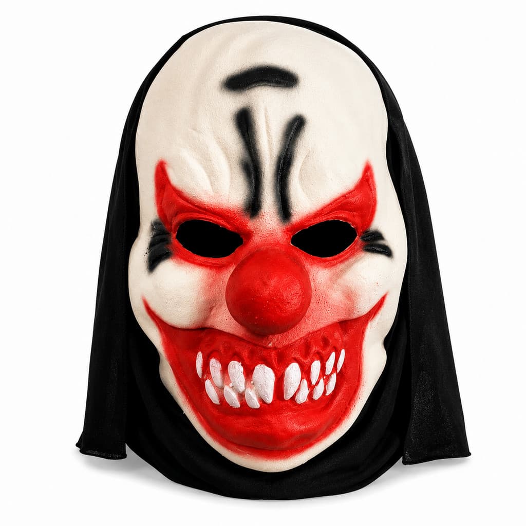 Máscara de Látex Bad Clown Com Capuz Halloween Terror Adulto