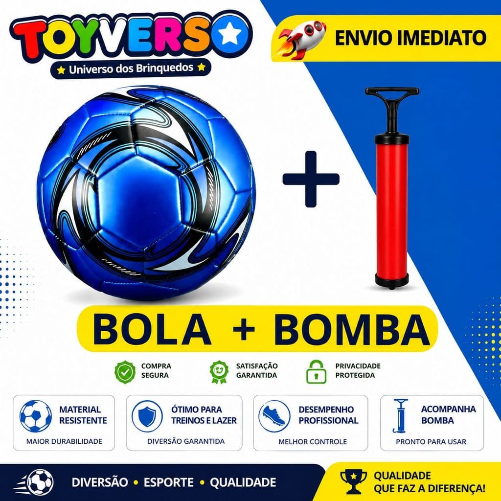 KIT BOLA + BOMBA de Futebol Campo Nº 5 Costurada PVC Com Cores Variadas Para Treino E Jogo Oficial