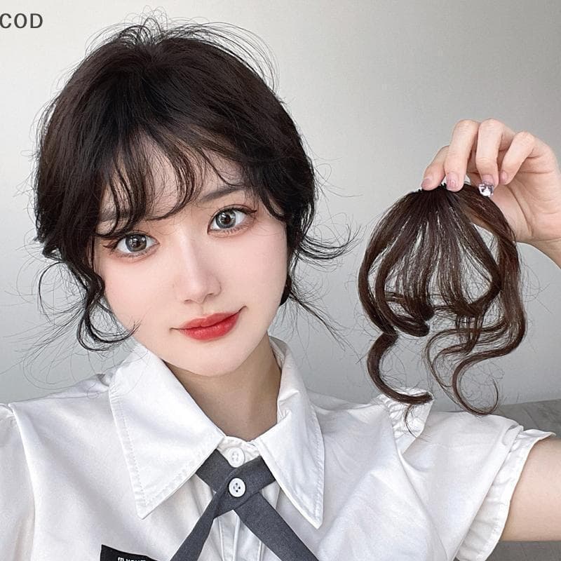[alc] Moda Falsa Franja De Ar Extensão De Cabelo Estilo Cômico Natural Fofo Clipe Encaracolado Na Frente Peruca Peça br